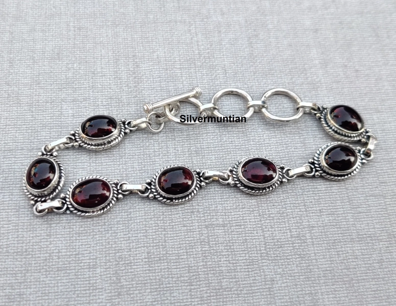 Natural Garnet Gemstone Bracelet* Oval Shape Bracelet* 925 Sterling Silver Bracelet* Adjustable Bracelet* Amazing Bracelet* Gift For Love***