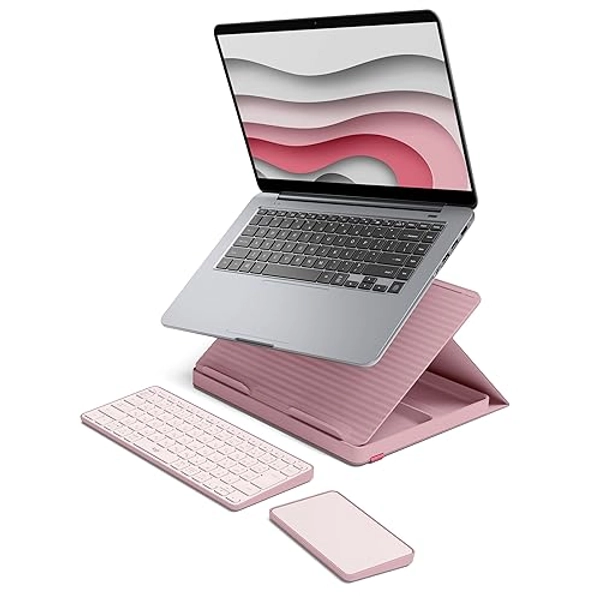 Logitech Casa Pop Up Desk Work From Home Kit with Laptop Stand, Wireless Keyboard & Touchpad, Bluetooth, USB C Charging, for Laptop/MacBook (10” to 17”) - Windows, macOS, ChromeOS - Bohemian Blush
