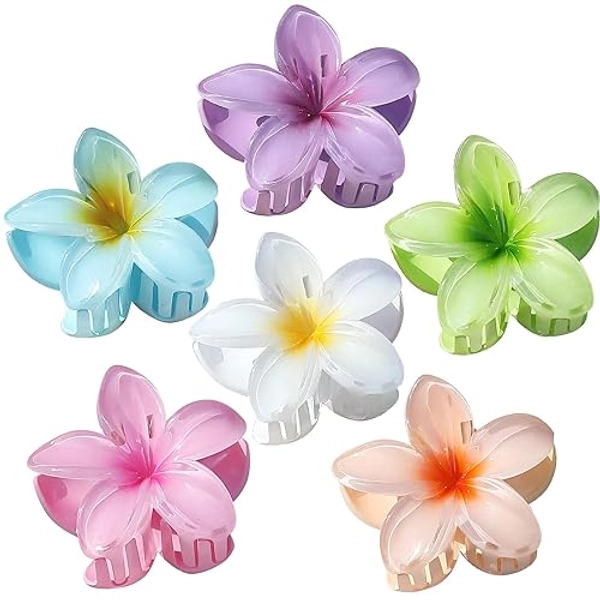 Sisiaipu Hawaiian Plumeria Hair Accessories - 6 Pack Large Claw Clips for Thick and Thin Hair, Beach Tropical Hair Clips for Women and Girls -Hawaiian - Hawaiian