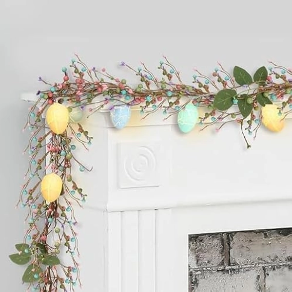 Hekasvm Osterdeko Ostergirlande Ostereier Rattan lichterkette mit 1.8M 10LED Eier Lichterkette, Oster Deko Lichterkette Batterie Lichtervorhang Innen, Bunt Frühlingsdeko Girlande (LED Girlande) - Led Girlande