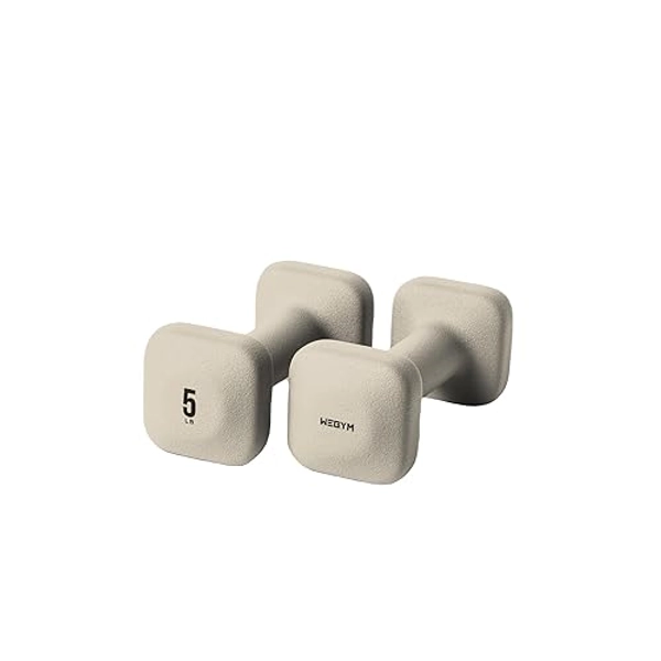 WeGym SafeGrip Dumbbells, Anti-Slip, Anti-Roll, Thick Handles, Free Weights, Square Dumbbells for Secure Workouts at Home, Weightlifting, and Personal Training - 5LB, Pair - Sandstone