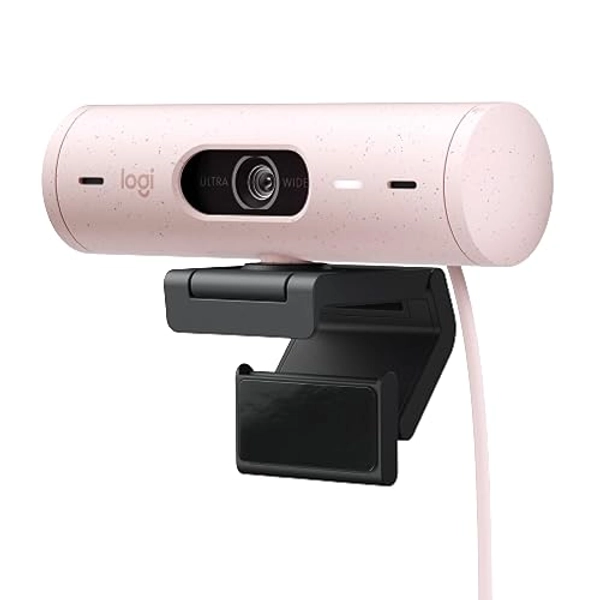 Logitech Brio 500 Full HD Webcam with Auto Light Correction,Show Mode, Dual Noise Reduction Mics, Webcam Privacy Cover, Works with Microsoft Teams, Google Meet, Zoom, USB-C Cable - Rose