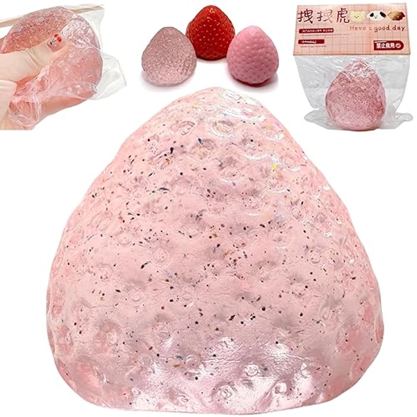 Handmade Strawberry Taba Squishy Toys, Cute Strawberry Squeeze Toys, Kawaii Strawberry Squishies Fidget Toys, Strawberry Jelly Squishy Funny Novelty Things Suitable for Office School (Glitter Pink) - Glitter Pink