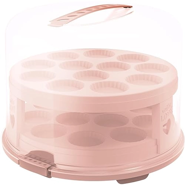 Rotho Fresh Tortenglocke hoch mit Trays, lebensmittelechter Kunststoff (PP) BPA-frei, pink, (35.5 x 34.5 x 26.0 cm) - Pink/Transparent