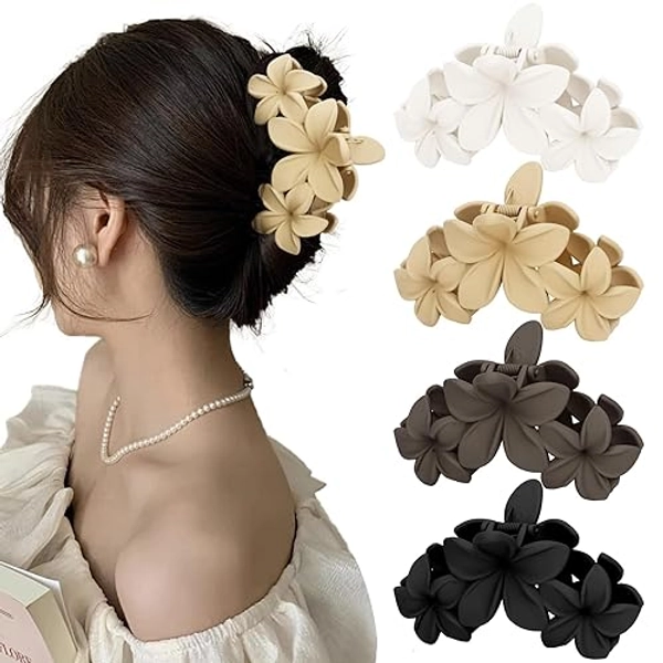 ANBALA Matte Flower Hair Accessories - 4PCS Large Plumeria Hawaiian Hair Clips with Strong Hold for Women, Non-Slip and Cute - C-4pcs large colorful flower