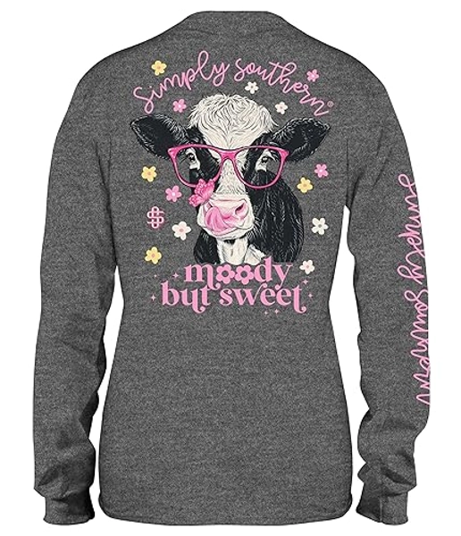 Simply Southern Relaxed Fit Women's Long Sleeve T-Shirt - Large - Dark Heather Grey