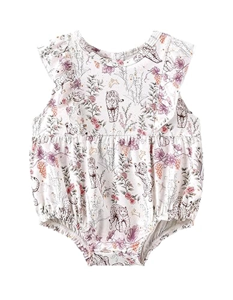 BambooBud Baby Girls Short Sleeve Bodysuits Cute Infant Snap Outfits Viscose from Bamboo Toddlers Bodysuit - A-leopard - 6-12Months