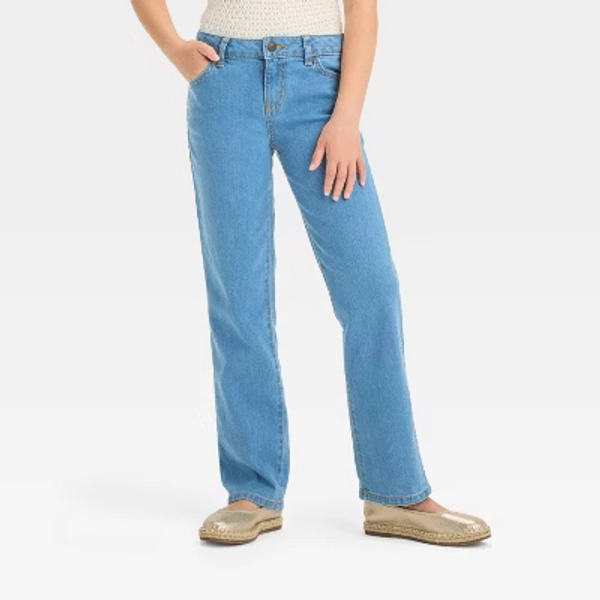 Girls' Mid-Rise Denim Straight Jeans - Cat & Jack™ Medium Wash 10 Plus