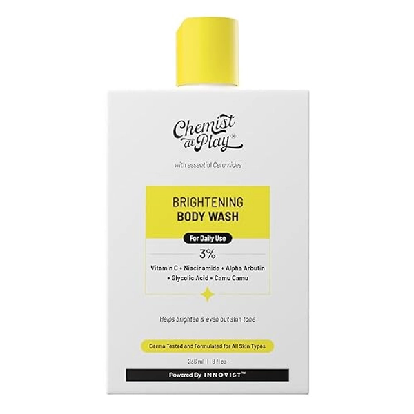Chemist at Play Brightening Body Wash | Glowing Skin Vitamin C Bodywash | Helps to Reduce Fades Dark Spots, Evens out Skin Tone | Alpha Arbutin | 30X Vitamin C with Camu Camu | For Women & Men | 236ml - Brightening Body Wash 236ml