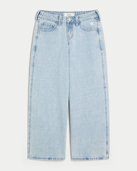 Women's Low-Rise Light Wash Number Graphic Super Baggy Jeans | Women's Bottoms | HollisterCo.com
