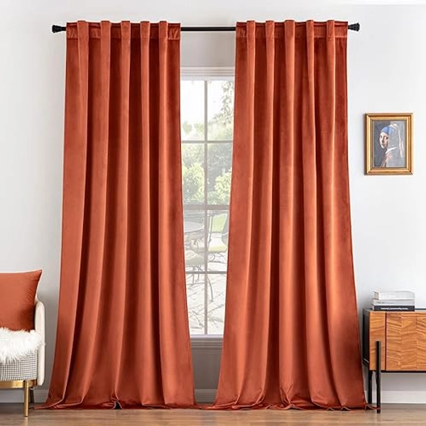 MIULEE Velvet Curtains 84 inches 2 Panels - Luxury Burnt Orange Blackout Curtains for Bedroom Living Room Thermal Insulated Super Soft Window Drapes Rod Pocket & Back Tab, Terracotta Rust Fall Decor - 52"W x 84"L (Pack of 2) - Burnt Orange