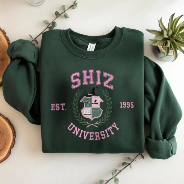 Shiz University Embroidered Sweatshirt, Wizard Shiz University Sweatshirt, Musical Movie Shirt, Defy Gravity Broomstick Magic Wand Shirt