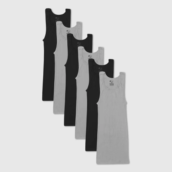 Hanes Men's Ribbed Moisture-Wicking Tank Top Undershirt 6pk - Gray/Black M