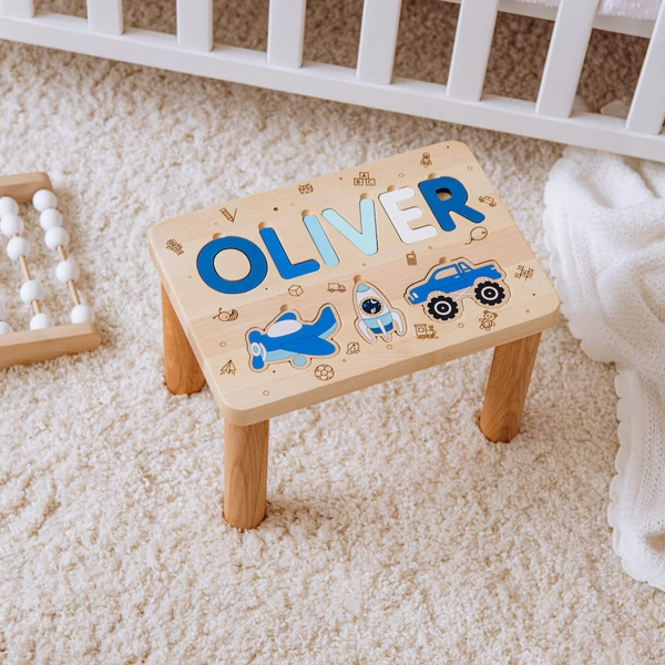 Personalized Name Puzzle Stool Toddler Step Stool 1 2 Year Old Gift Baby Boy Birthday Gift Wooden Toddler Chair Baptism Boy First Christmas - Etsy