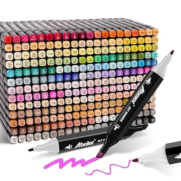 ABEIER 262 Farben Filzstifte Set, Art Marker Twin Tip Marker Textmarker Stift Set, Alkoholmarker für Kinder Student Anfänger, Hervorheben, Skizzieren, Zeichnen, Ausmalen mit Tragetasche - 262 colours