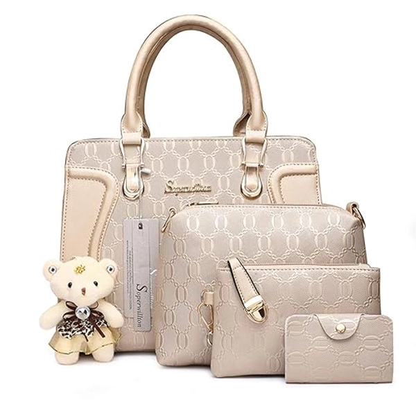 Women's Fashion Handbags Tote Bags Shoulder Bag Top Handle Satchel Purse Set 4pcs - B-gold