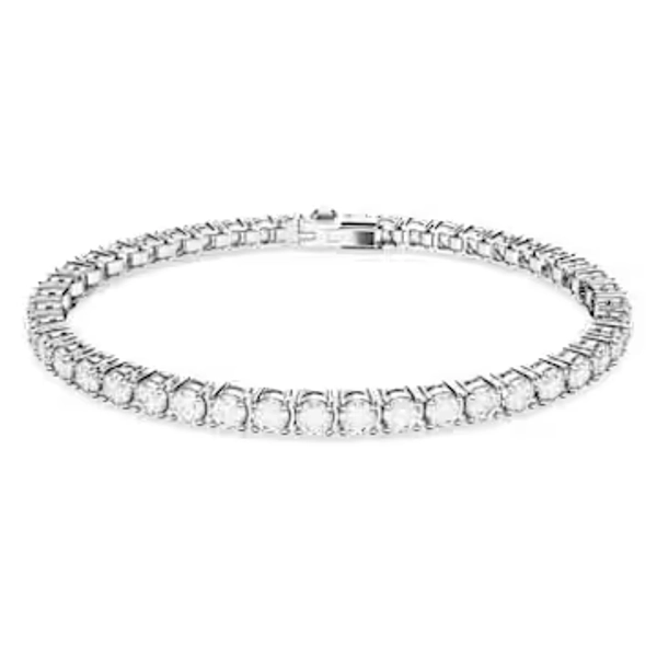 Matrix Tennis bracelet, Round cut, White, Rhodium plated