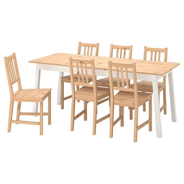 PINNTORP / PINNTORP Table and 6 chairs - light brown stained white stained/light brown stained 72 7/8 "