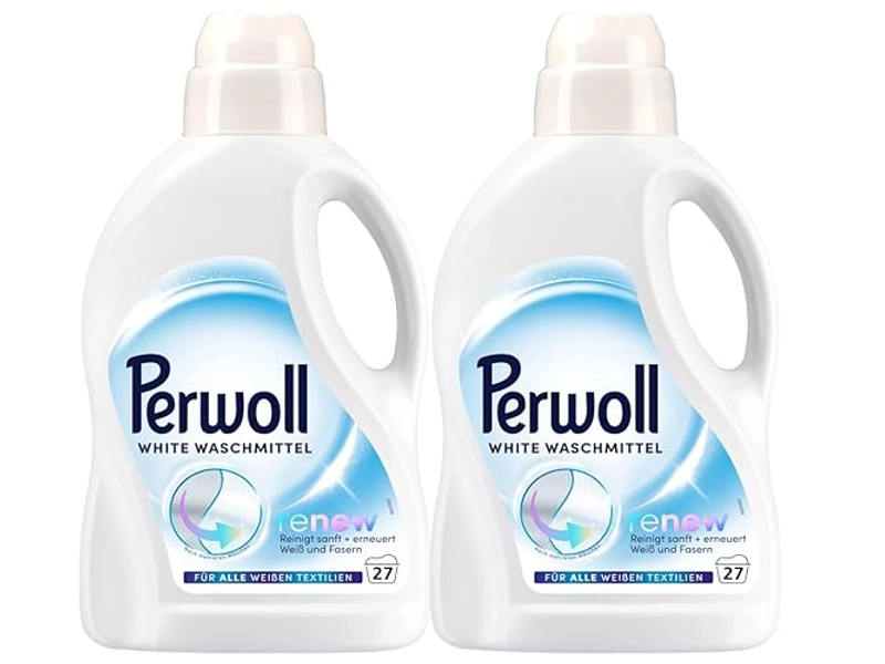 PERWOLL White Waschmittel 2x 27 WL (54 Waschladungen), Feinwaschmittel reinigt sanft und erneuert Weiß und Fasern, für alle weißen Textilien, mit Dreifach-Renew-Technologie - 1.35 l (2er Pack)