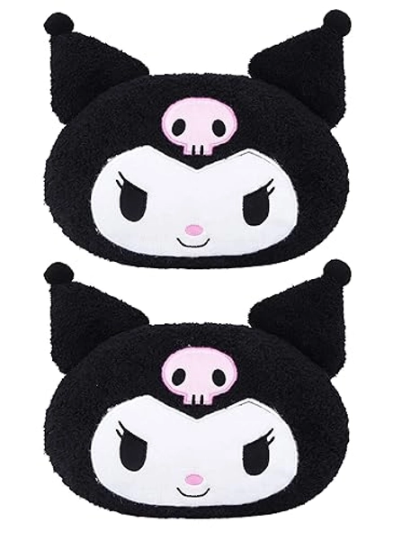 Roffatide Anime Kuromi Cartoon Car Neck Pillow 2 Pcs Plush Auto Head Neck Rest Cushion for Chairs, Recliners, Driving Seats Black