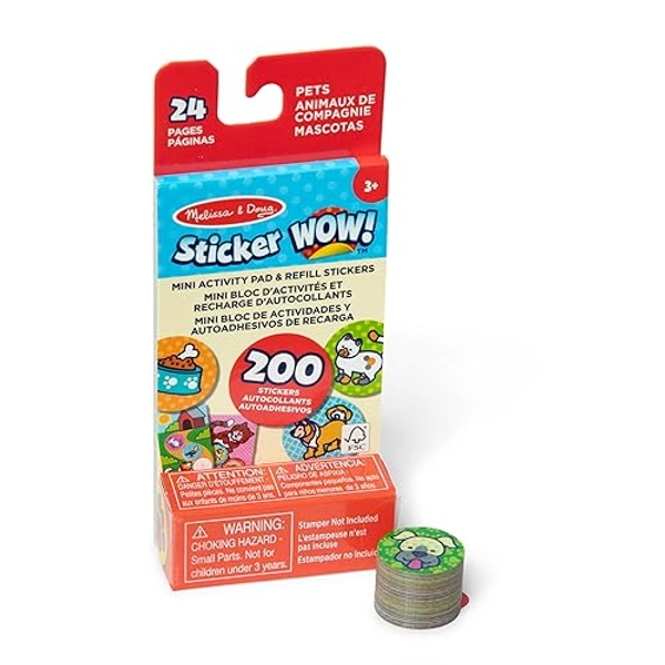 Melissa & Doug Sticker Wow!™ Mini Activity Pad and 200+ Refill Stickers for Sticker Stamper Arts and Crafts Fidget Toy Collectibles – Pets Stickers - Pets