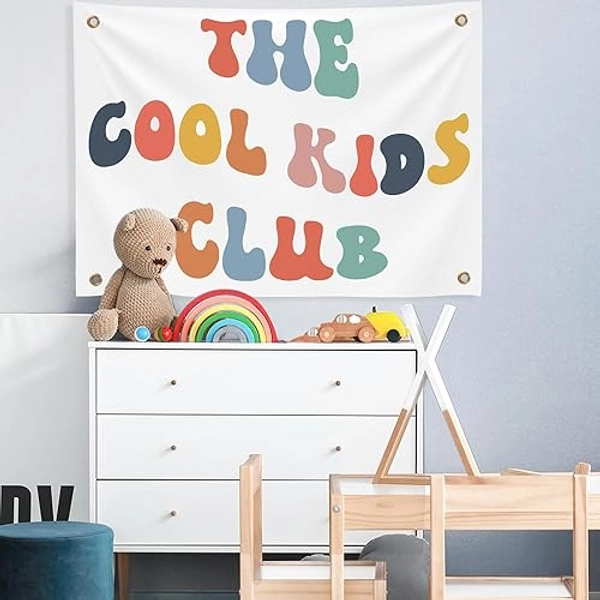 Yinkin The Cool Kids Club Wall Banner Long Live Boyhood Banner Toddler Tapestry Wall Hanging Boho Nursery Decor for Boys Bedroom Wall Canvas Flag Hanging Decor 36x26 Inch(Colorful,the Cool Kids Club) - The Cool Kids Club - Colorful