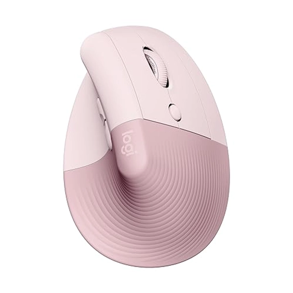 Logitech Lift Vertical Ergonomic optical Mouse, Wireless, Bluetooth or Logi Bolt USB receiver, Quiet clicks, 4 buttons, compatible with Windows/macOS/iPadOS, Laptop, PC - Rose