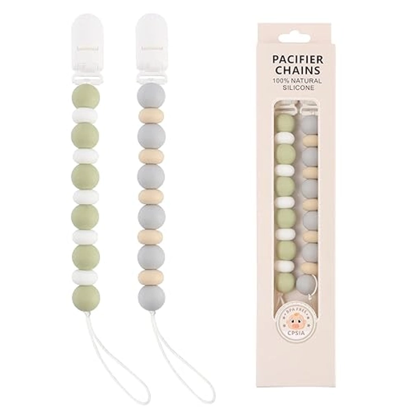 Pacifier Clips, 2PCS Silicone Soother Clips, BPA Free Pacifier Clip Pacifier Holder for Newborn Baby Boy Girl Gifts (B-Green) - B-green