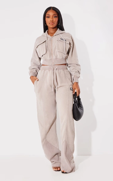 PRETTYLITTLETHING Shape Taupe Washed Wide Leg Sweatpants