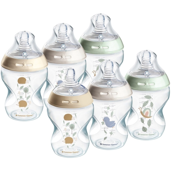 Tommee Tippee Baby Bottles, Natural Start Anti-Colic Baby Bottle with Slow Flow Breast-Like Teat 260ml, 0m+, Self-Sterilising, Pack of 6