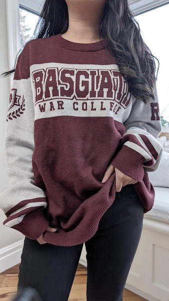 Licensed RIDER Basgiath Retro Varsity Knit Sweater (BURGUNDY) | Fourth Wing Leader Onyx Storm Rebecca Yarros | Collegiate Quadrant Squad