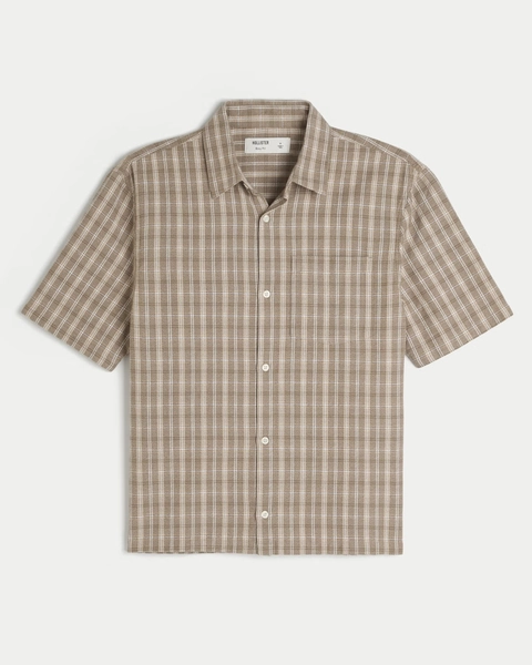 Boxy Short-Sleeve Plaid Shirt