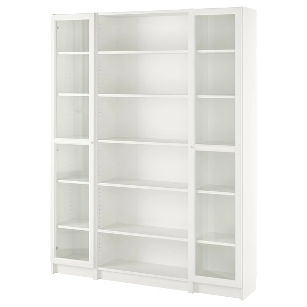 BILLY / OXBERG Bookcase comb w glass doors - white 63x79 1/2 "