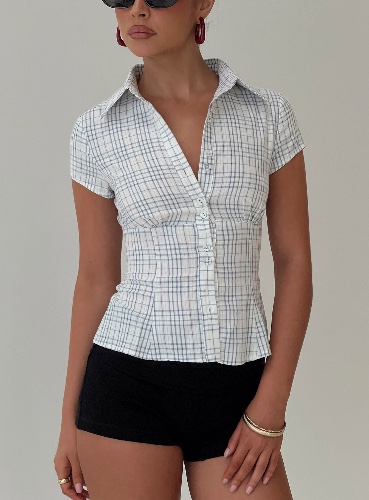 Cottesloe Blouse Top Blue Check