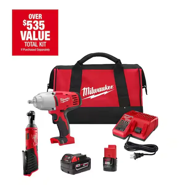 MILWAUKEE 2663-22R M18 1/2" IMPACT WRENCH - M12 3/8" RATCHET COMBO KIT