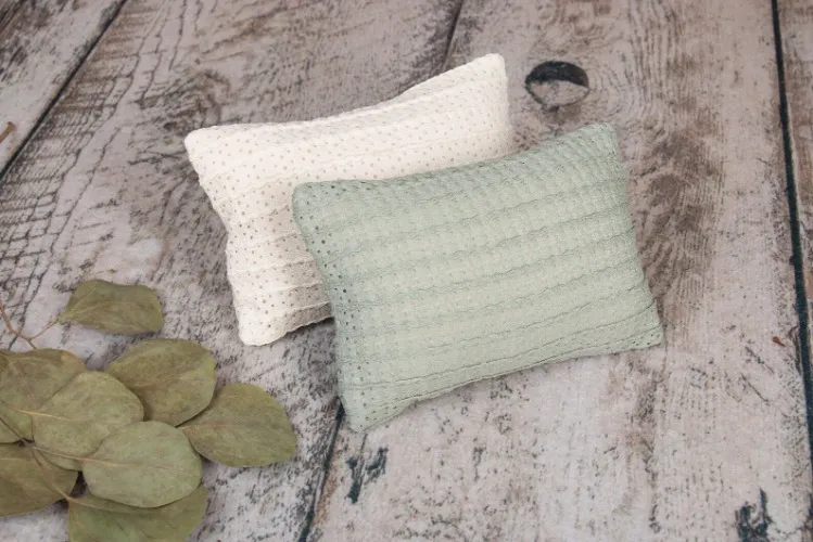 Small Pillow, Lace Texture Cover, Sage and natural color, Newborn Photography Support Prop, Fleece Pillow