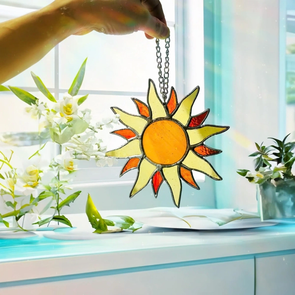 Sun Suncatcher stained glass suncatcher gifts for mom Modern stained glass window hangings, stained glass flower suncatcher, grandma gift