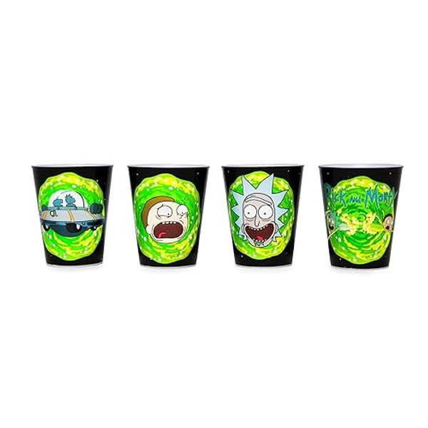 Silver Buffalo Rick and Morty 1.5-Ounce Plastic Mini Cups, Set of 4 | Whiskey Shot Glasses, Home Bar Drinkware