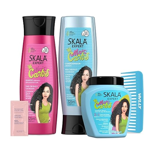 Skala Expert Mais Cachos Curl Cream 1000g + Shampoo & Conditioner 325ml Kit with Free Comb & Protein Treatment | Brazilian Viral Curly Hair Care for, Frizz-Free Curls + Color Care Packet Packet - Mais Cachos + 325ml Kit