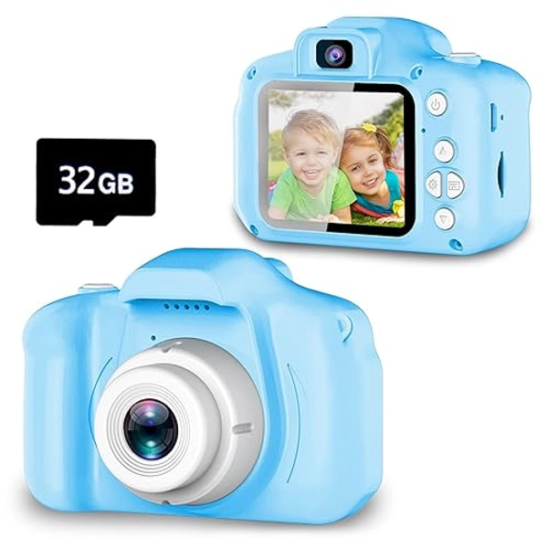 Seckton Upgrade Kids Selfie Camera, Christmas Birthday Gifts for Boys Age 3-9, HD Digital Video Cameras for Toddler, Portable Toy for 3 4 5 6 7 8 Year Old Boy with 32GB SD Card-Blue - Blue