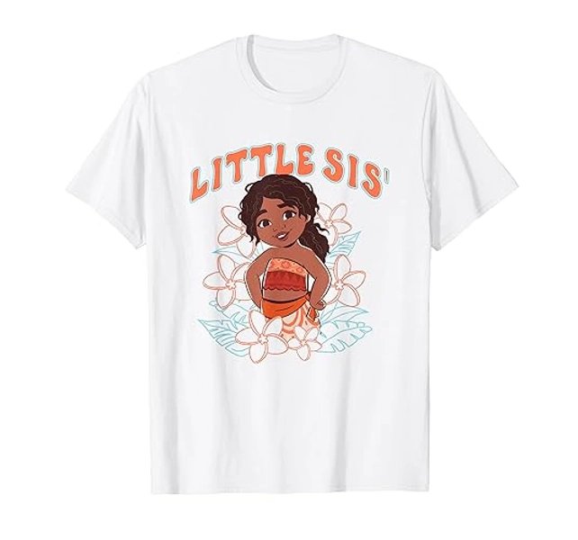 Disney Moana 2 Little Sis' Cute Simea Tropical Floral Logo T-Shirt - Youth - Purple Heather - Large