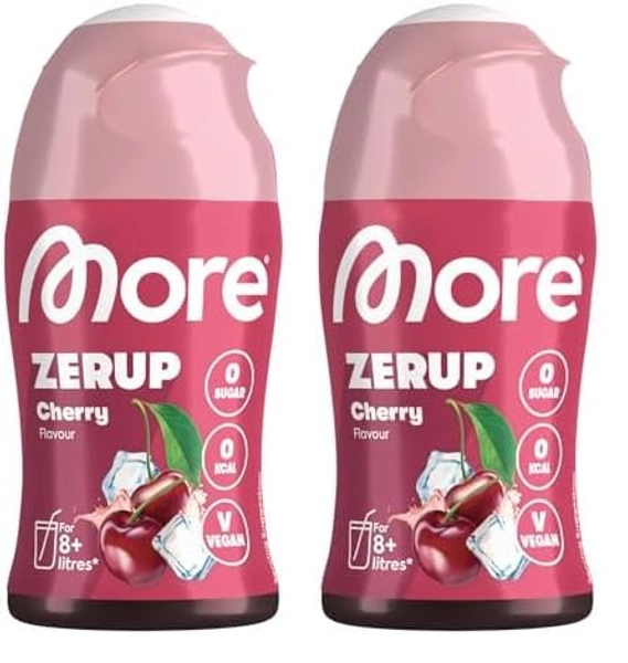 MORE Zerup, Cherry, 65 ml, für bis zu 8 l Fertiggetränk, zuckerfreier Sirup mit echten Fruchtextrakten, vegan, zero Kalorien - made in Germany (Packung mit 2) - Cherry - 65 ml (2er Pack)