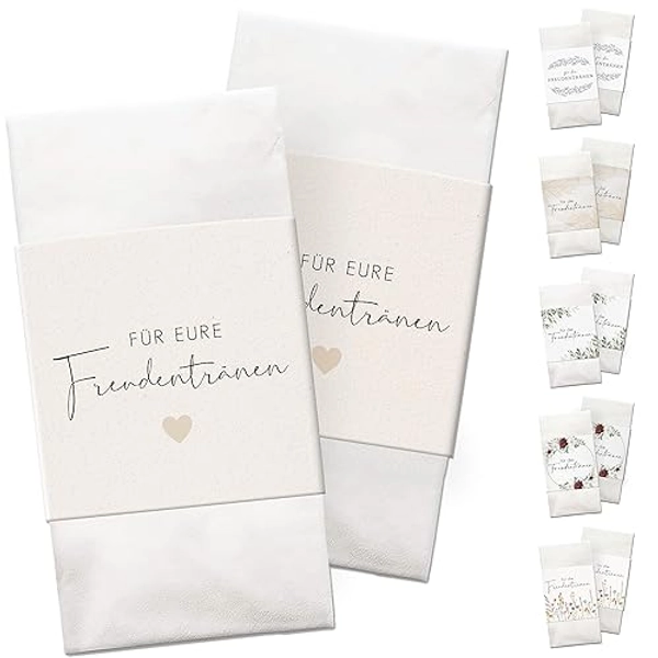 Freudentränen Taschentücher Banderole inkl. Klebepunkte zum verschließen - Taschentücher Hochzeit Freudentränen - Vintage - Taschentücher Kirche - Hochzeits Ideen - Heart 50 Stück - Heart - 50 stück (1er Pack)