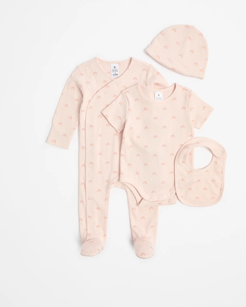 Baby Organic Cotton Waffle 4 Piece Starter Pack Set - Pink Rainbow