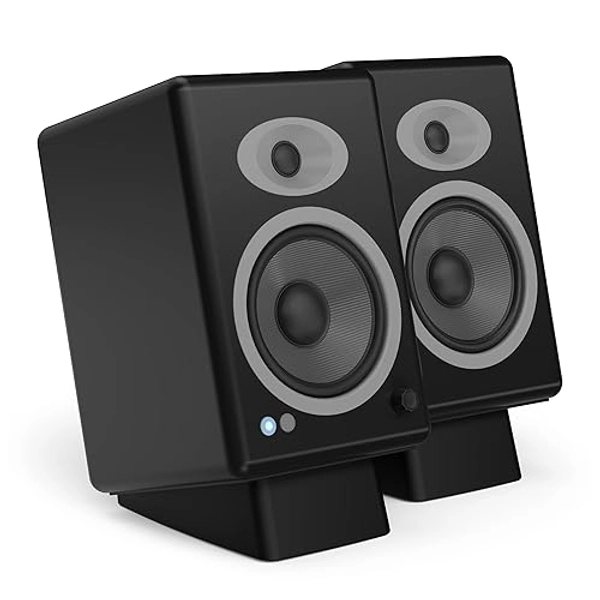 HumanCentric Desktop Speaker Stands Wedge, Desk Speaker Stands for Medium Speakers, Anti Vibration Silicone Angle Wedge Speaker Riser for Computer, Bookshelf, and Studio Speaker Stand, Black, Medium - Medium