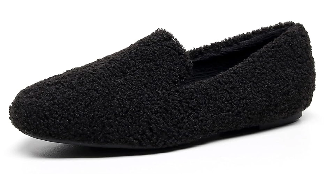VenusCelia Women's Serenity Flat Shoe - 7 - Black Hairy
