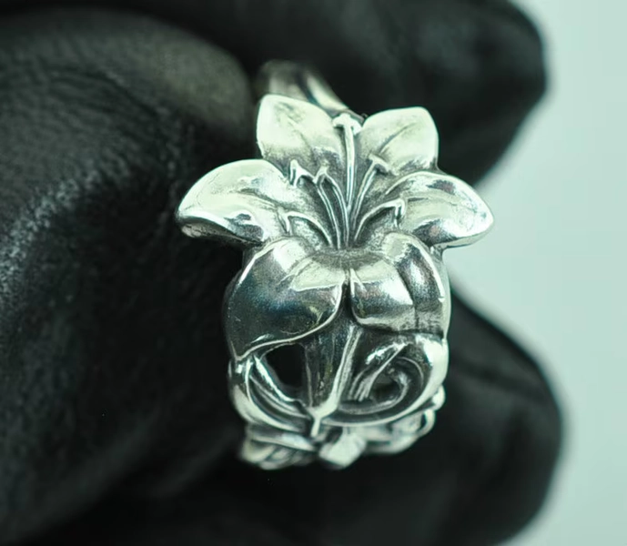 Solid 925 Sterling Silver Lily Flower Floral Adjustable Spoon Ring