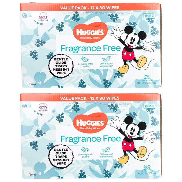 Huggies Fragrance Free Baby Wipes 24 x 80 Wipes