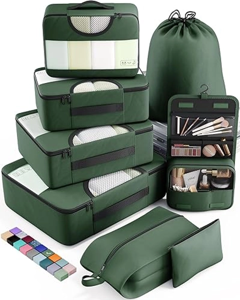 Veken 8 Set Packing Cubes for Suitcases, Travel Bag Organizers for Carry on Luggage, Suitcase Organizer Bags Set for Travel Essentials Travel Accessories in 4 Sizes(Extra Large, Large, Medium, Small) - 11-Dark Green - 8 Set