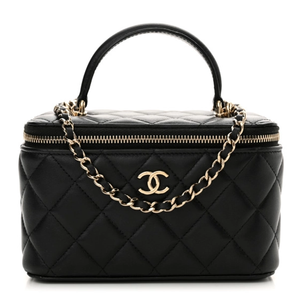 CHANEL Lambskin Quilted Small Top Handle Vanity Case With Chain Black | FASHIONPHILE